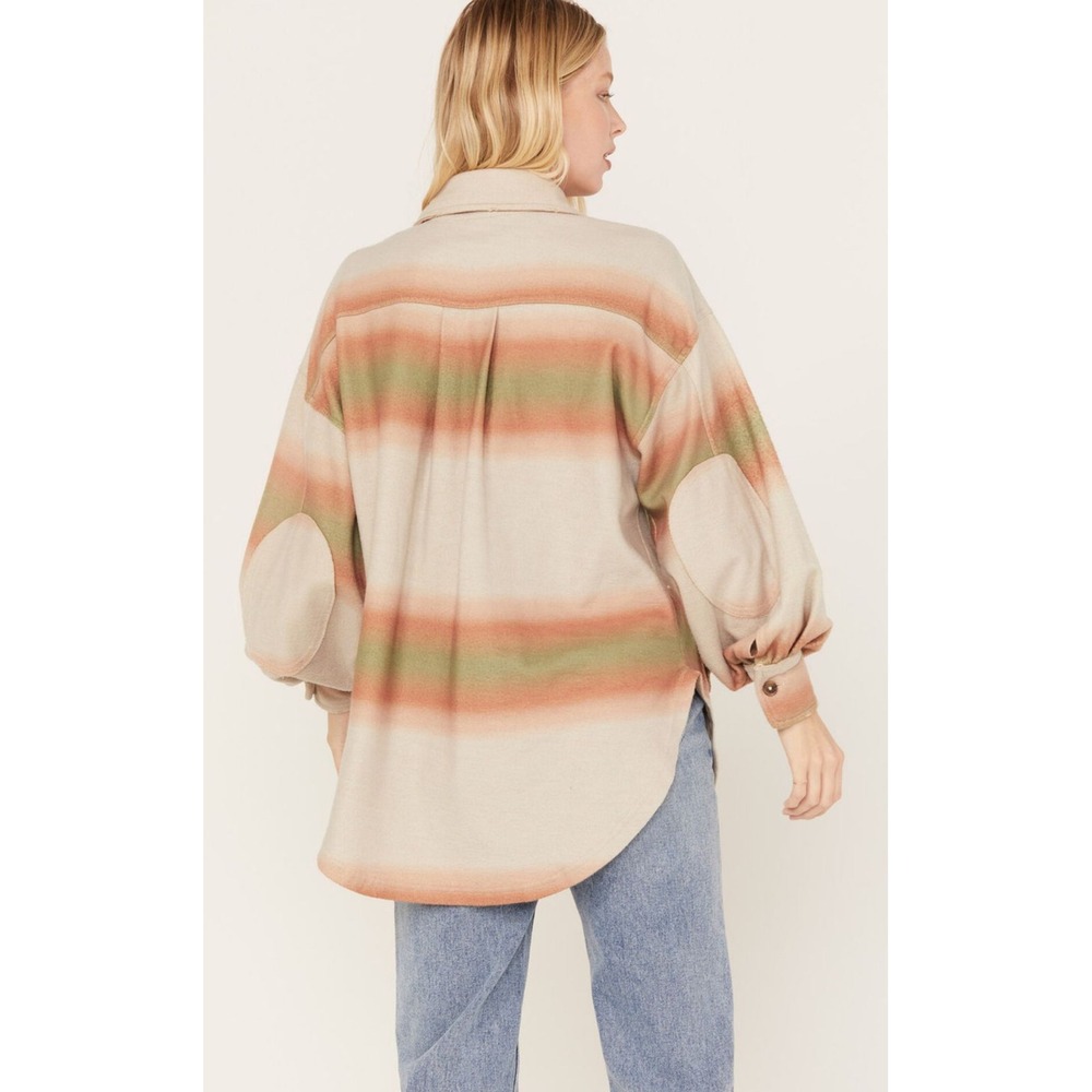 Free People Shacket Plaid Ombre‎ Button Down Oversized Shirt Jacket Women's XL - Picture 3 of 13
